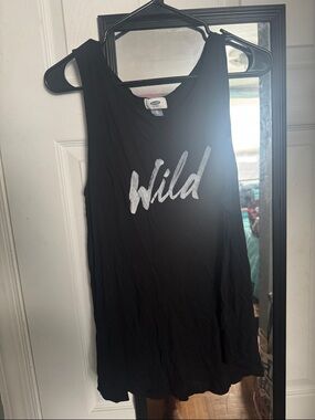 Old Navy Black Tank Top with Silver "Wild" Graphic